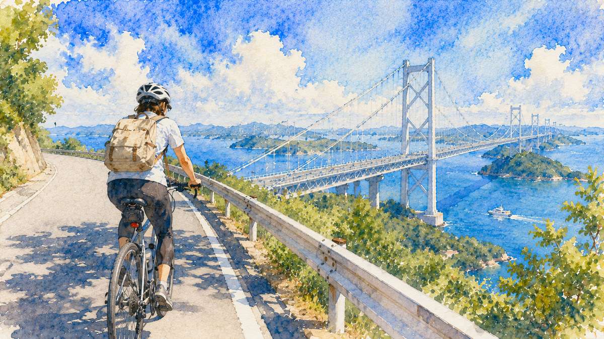 しまなみ海道を自転車で走る旅人